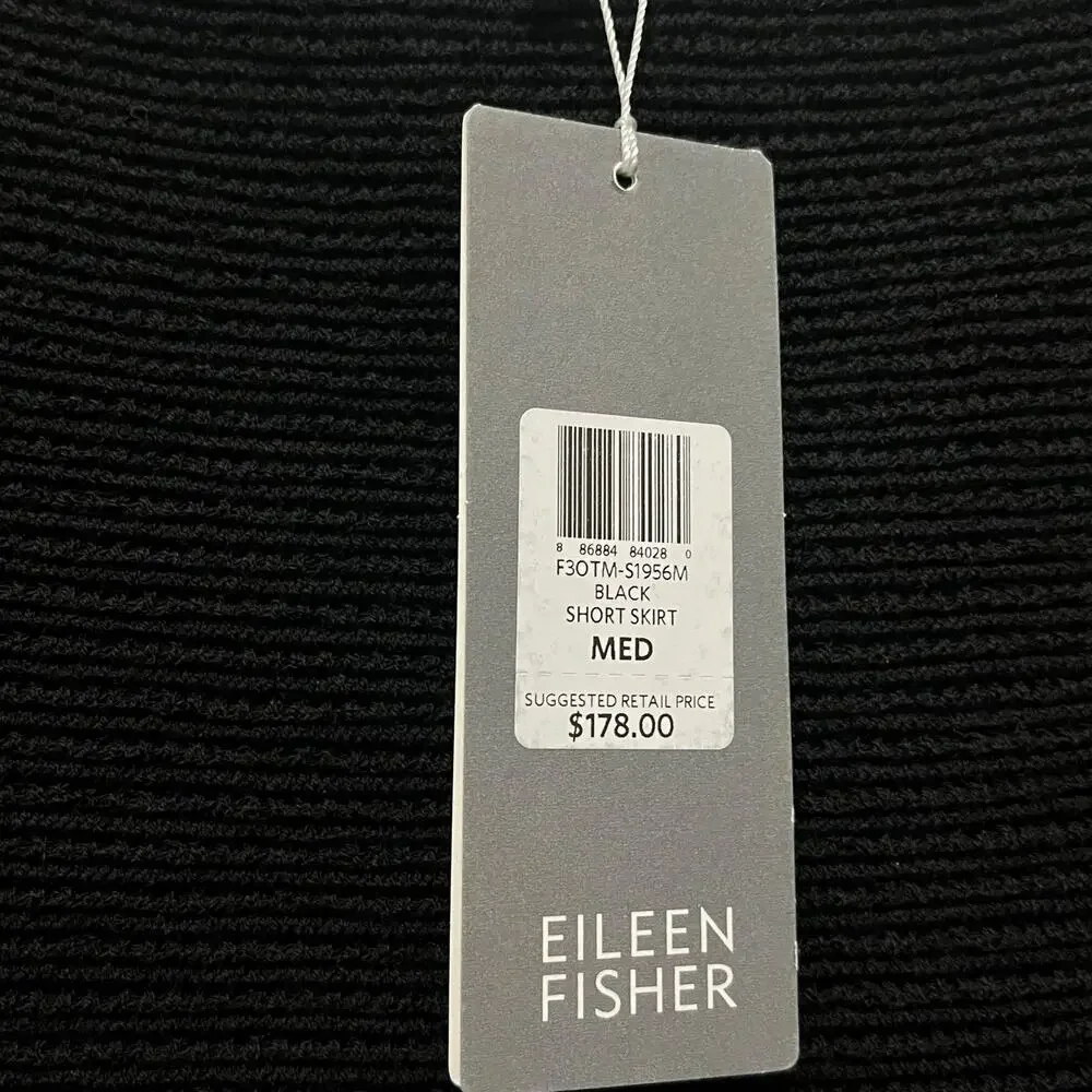 Eileen Fisher Skirt Women Size M Black Ribbed Wool Blend New Short Stretch Knit